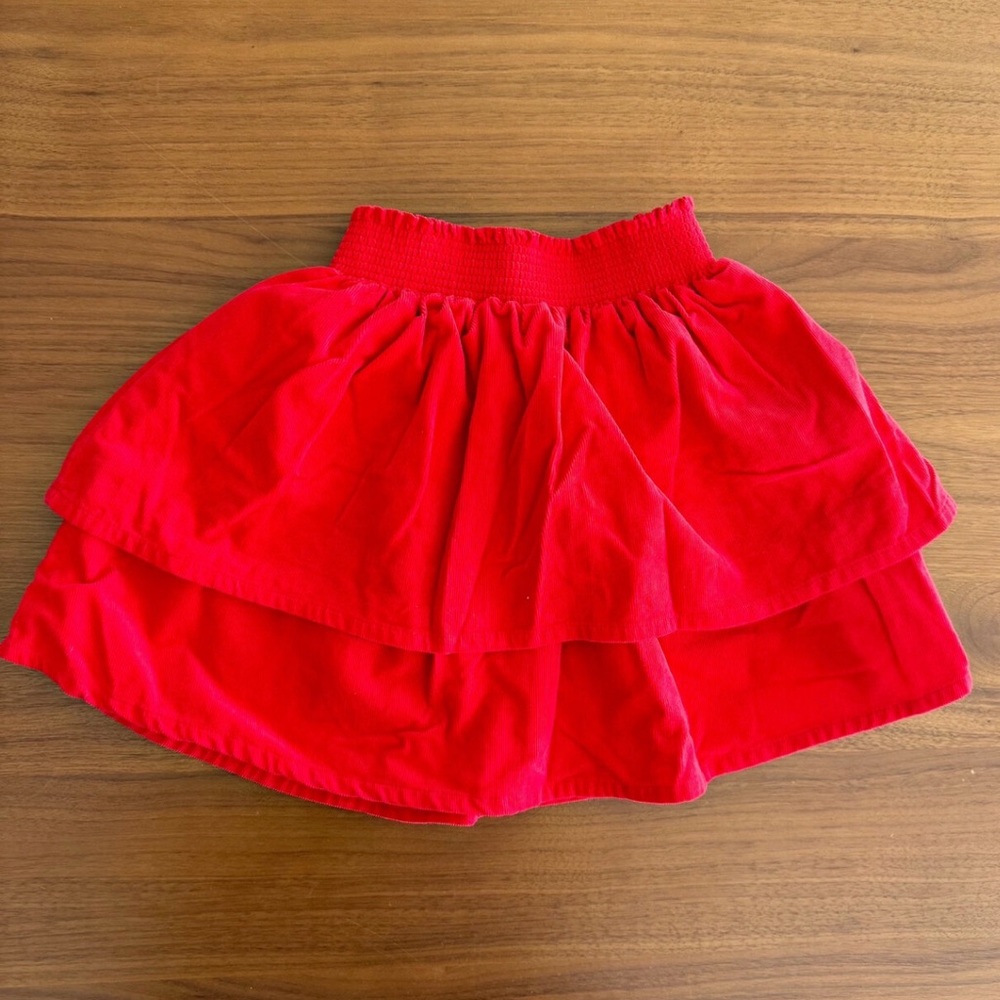 Mini Boden Red Smocked Waist Corduroy Skirt